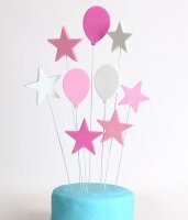 Cake Topper Sterne und Ballons weiß/rosa