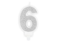 Geburtstagskerze Zahlenkerze Glitter Silber - Nummer 6