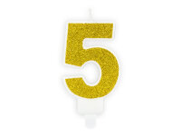 Geburtstagskerze Zahlenkerze Glitter Gold - Nummer 5
