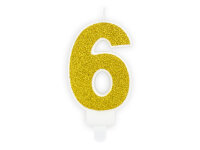 Geburtstagskerze Zahlenkerze Glitter Gold - Nummer 6