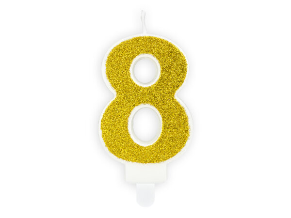 Geburtstagskerze Zahlenkerze Glitter Gold - Nummer 8