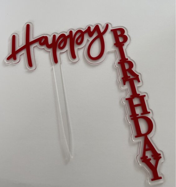 Cake Topper Acryl Happy Birthday Red
