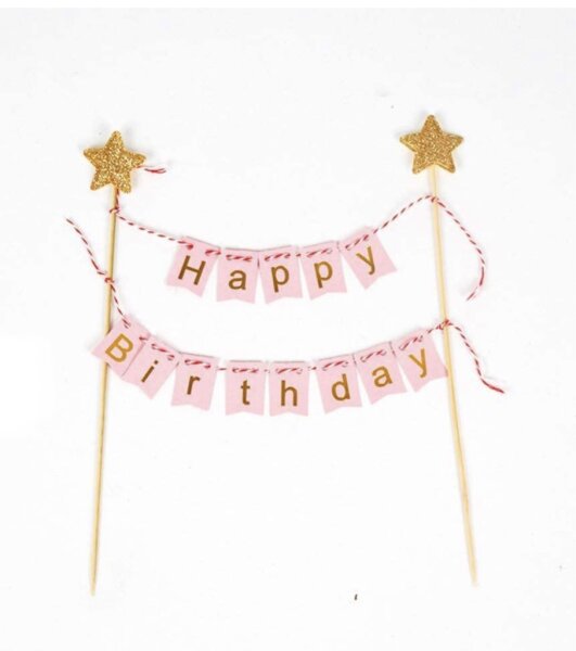 Cake Topper Girlande Wimpel Happy Birthday - Rosa 