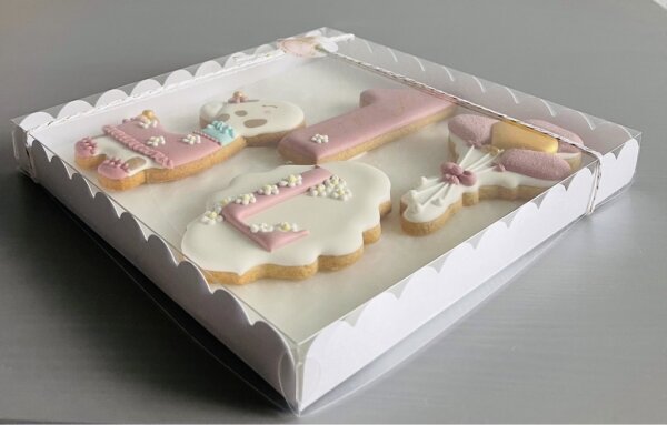 10 Stk. Keksbox Cookie Schachtel Transparent 16,3 x 16,3 x 2,5 cm