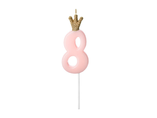 Geburtstagskerze Zahlenkerze Krönchen Rosa  - Nummer 8