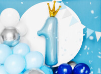 Folienballon NR 1 mit Krönchen 37x100 cm - Himmelblau