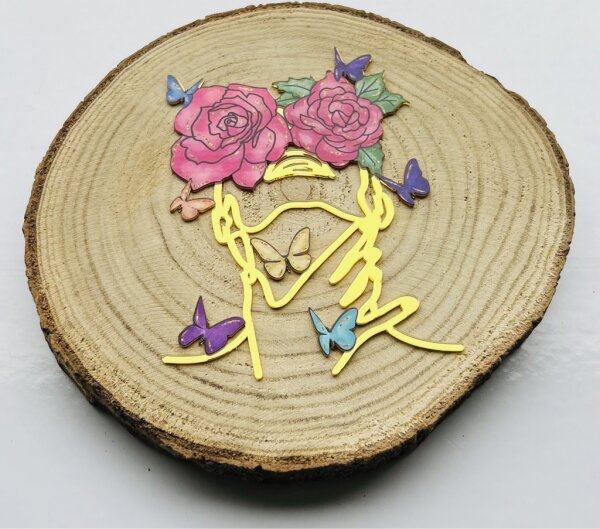 Cake Topper Line Art Silhouette - Roses / Butterfly