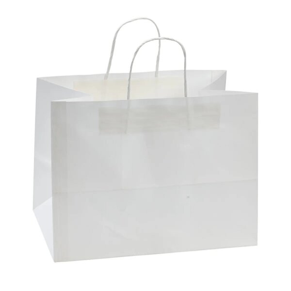100 Papiertüten mit Flachhenkel 32x22x28 cm - Weiß