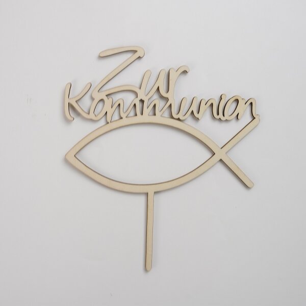 Cake Topper Kommunion Taufe Holz - Zur Kommunion m. Fisch