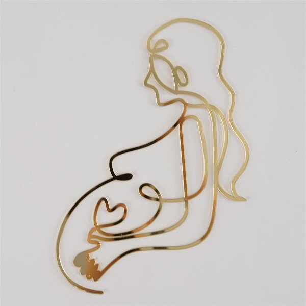 Cake Topper Line Art Silhouette - Pregnant Woman - Gold