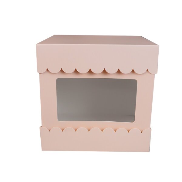 3in1 Tortenkarton Cake Box 20,3 x 20,3 x 20,3 cm - Rosa Scalloped - 10 Stk.