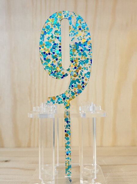 Cake Topper Acryl Glitter Blau - Zahl 9