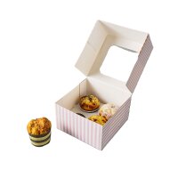 Cupcake Muffin Box 4er Cup 17 x 17 x 10 cm - PinkStripe