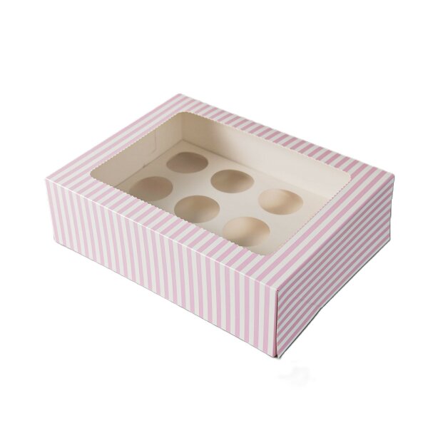 Cupcake Muffin Box 12 Cup 34 x 26 x 10 cm - PinkStripe