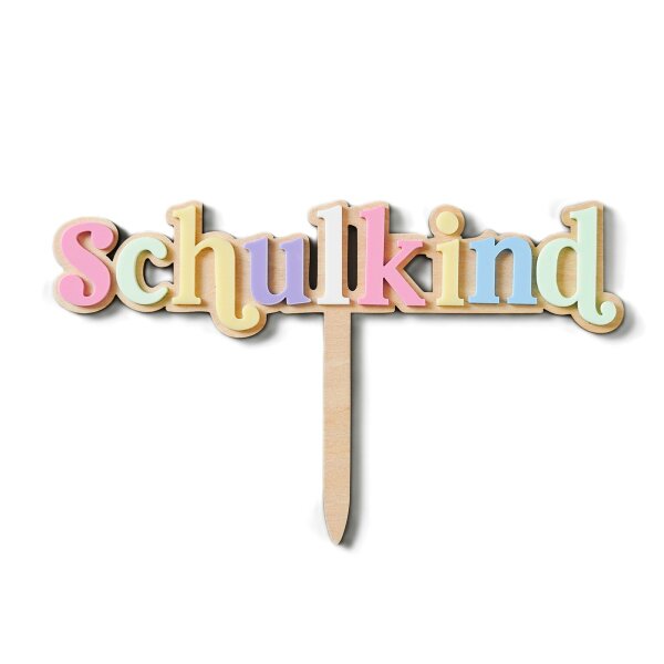 Cake Topper "Schulkind" Pastelbunt - Holz /Acryl