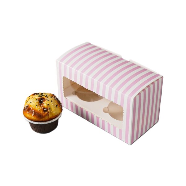 Cupcake Muffin Box 2er Cup 17,5 x 8,5 x 10 cm- PinkStripe - 10 Stück