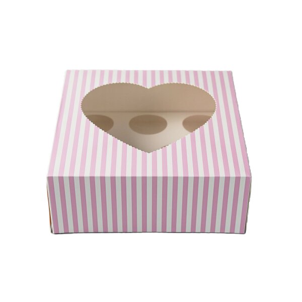 Cupcake Muffin Box 8er Cup 25,4 x 25,4 x 10 cm - PinkStripe - 10 Stück