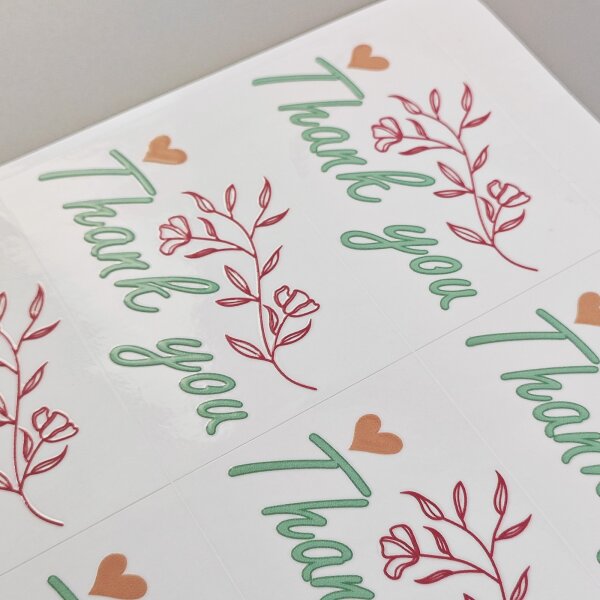Transfer Spruch-Labels -  Thank You (Green + Fkowers)