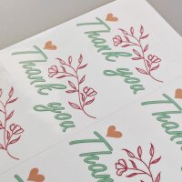 Transfer Spruch-Labels -  Thank You (Green + Fkowers)