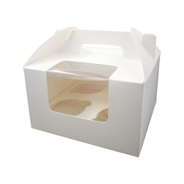 10 Stk. Cupcake Muffin Box 4er Cup weiß mit Henkel