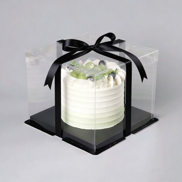 Kuchen Box transparent Tortenverpackung - 21,5 x 21,5 x 24 cm - Schwarz