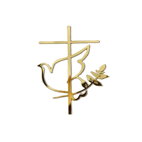 Cake Topper Kommunion Taufe Acryl - Kreuz Taube Gold