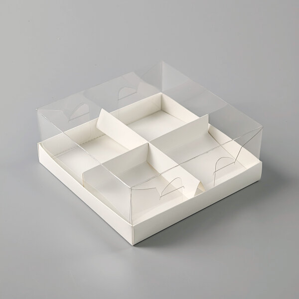 10 Stk. - 4er Patisserie Cake Verpackung Transparent - 20 x 20 x 8 cm