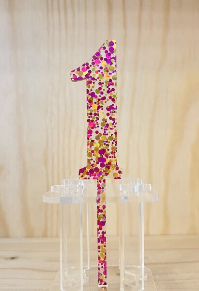 Cake Topper Acryl Glitter Pink Nr. 1-10 - AUSWAHL