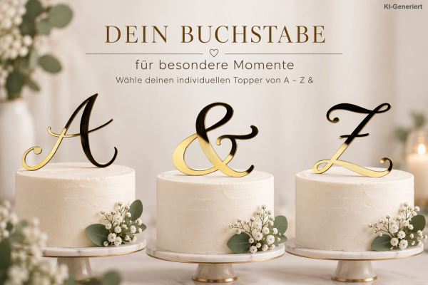 Cake Topper Buchstaben Spiegel Gold A - Z, & - AUSWAHL
